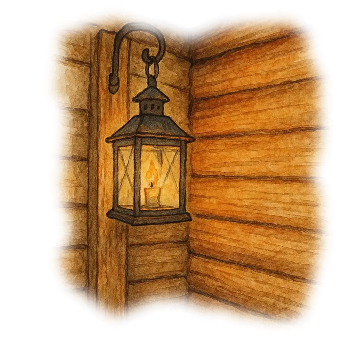 Lantern in cabin illustration